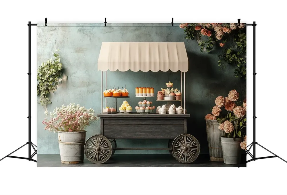 Toile de fond Fête des Mères Chariot Floral Rustique GQ2-190 avec Roulettes Bloquantes