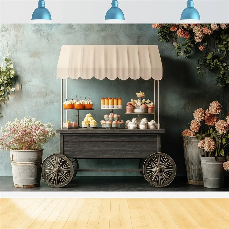 Toile de fond Fête des Mères Chariot Floral Rustique GQ2-190 avec Roulettes Bloquantes