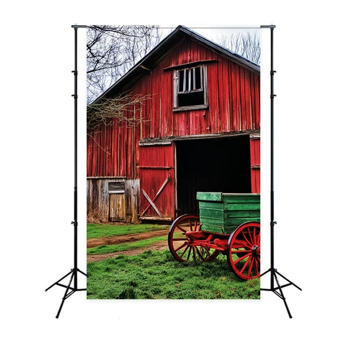Toile de fond Grange Rustique Chemin de Campagne Charrette LXX57-393 | Assemblage Rapide