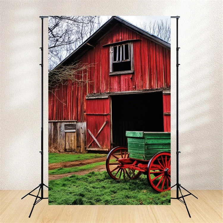 Toile de fond Grange Rustique Chemin de Campagne Charrette LXX57-393 | Assemblage Rapide