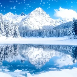 Toile de fond Hiver Lac de Cristal Reflet Alpin CSH58-227