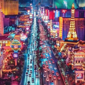 Toile de fond Las Vegas Vue Nocturne Circulation CSH58-6 Couleur Blanc