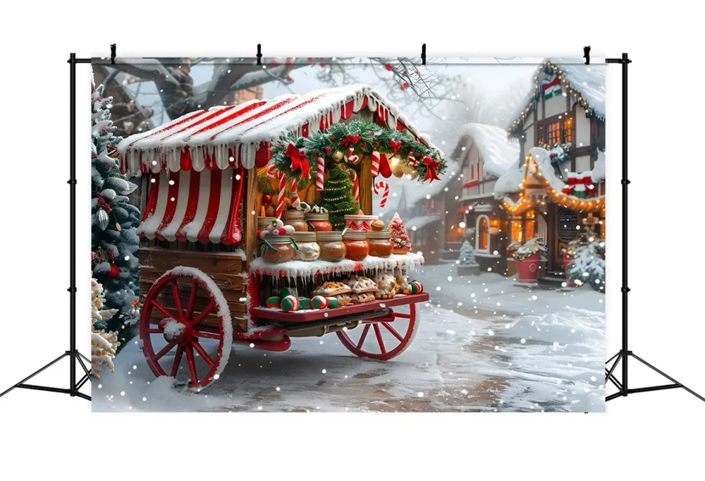Toile de fond de Noël Charrette de Sucreries et Délices RR7-622