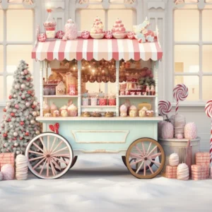 Toile de fond de Photographie avec Chariot de Bonbons de Noël RR7-819