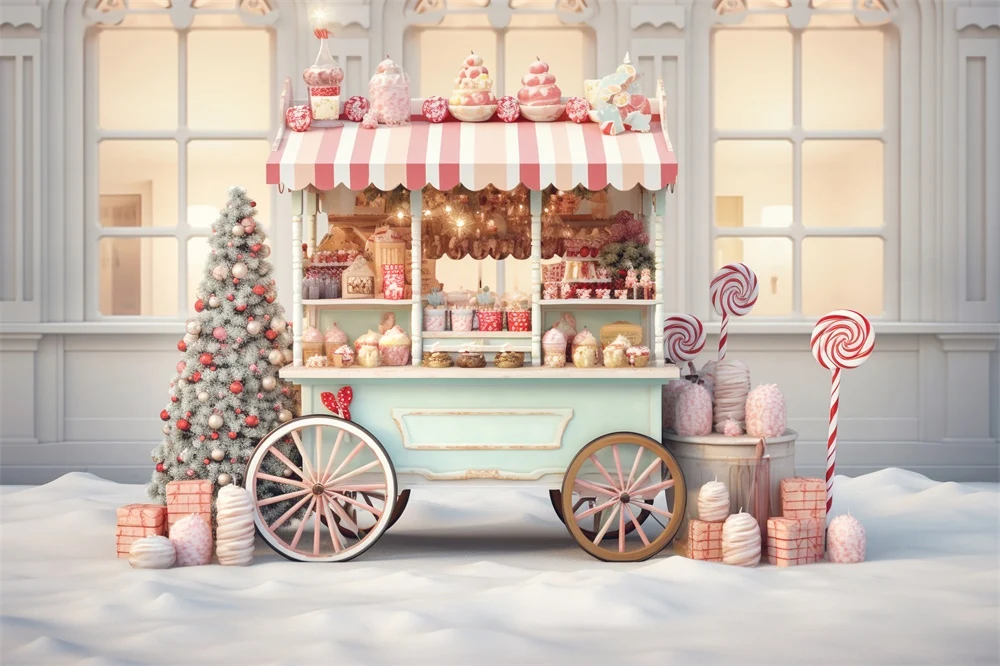 Toile de fond de Photographie avec Chariot de Bonbons de Noël RR7-819