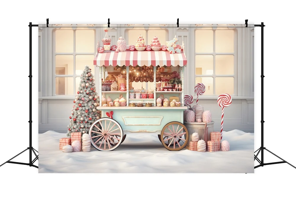 Toile de fond de Photographie avec Chariot de Bonbons de Noël RR7-819