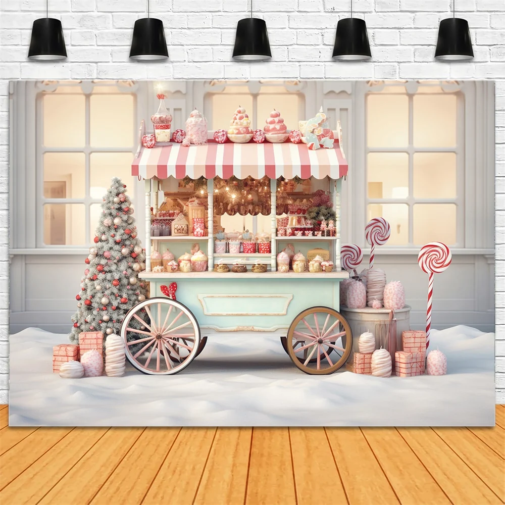 Toile de fond de Photographie avec Chariot de Bonbons de Noël RR7-819