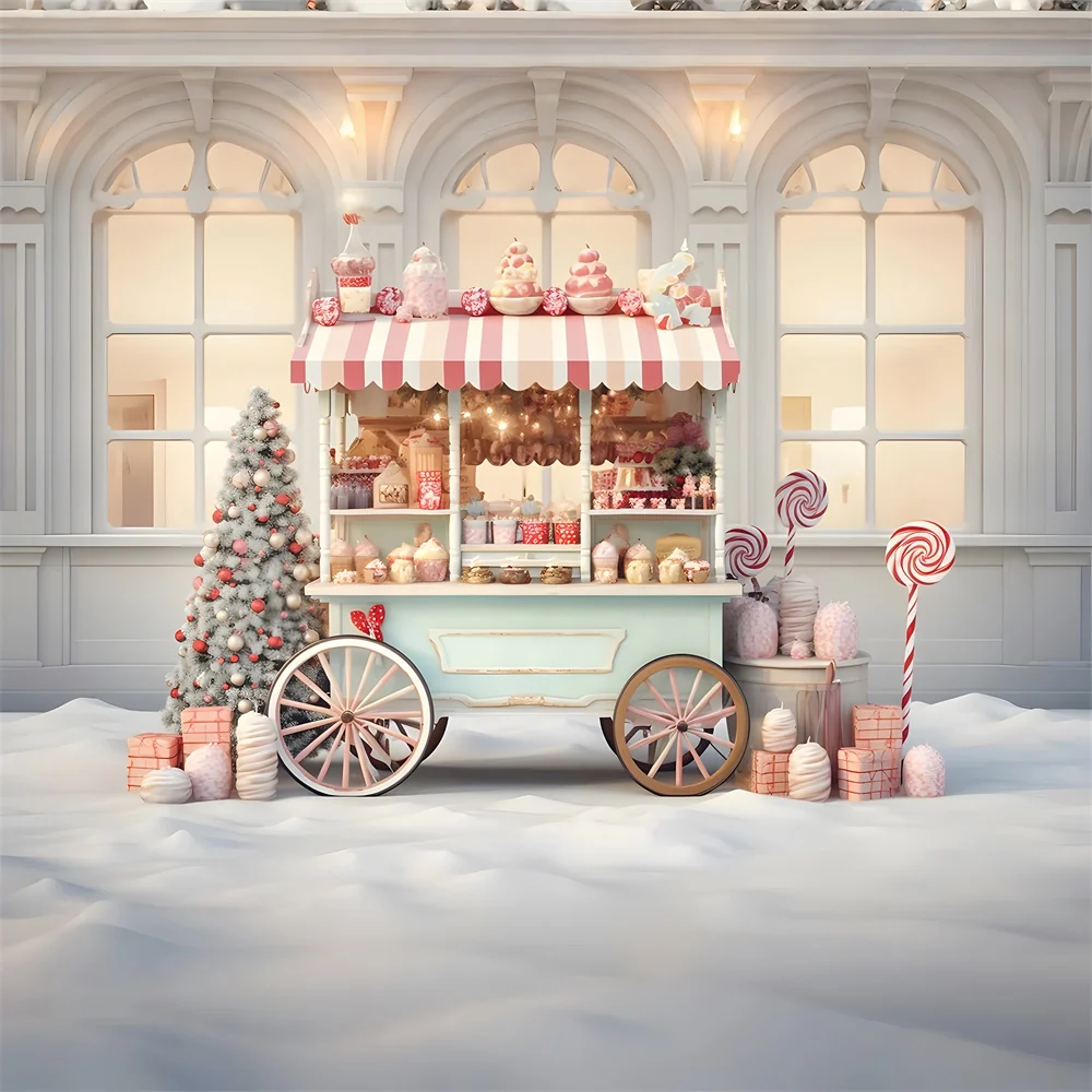 Toile de fond de Photographie avec Chariot de Bonbons de Noël RR7-819