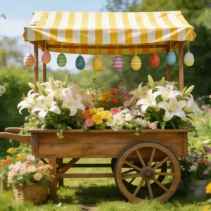 Toile de fond de Pâques Chariot Marché Rayé Fleurs CSH61-43 avec Roulettes Bloquantes