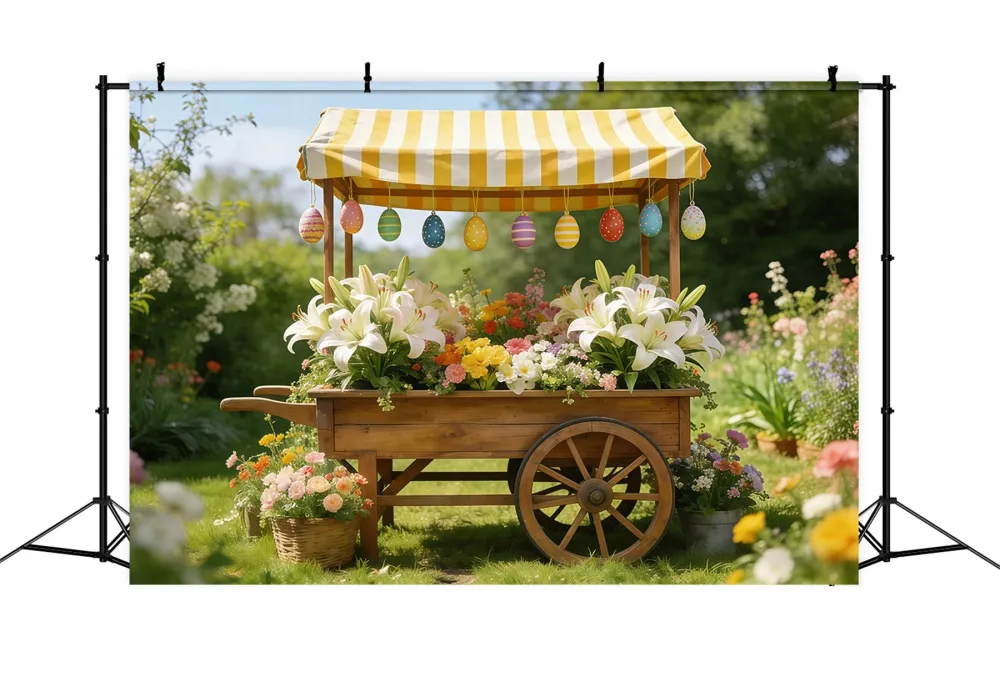 Toile de fond de Pâques Chariot Marché Rayé Fleurs CSH61-43 avec Roulettes Bloquantes
