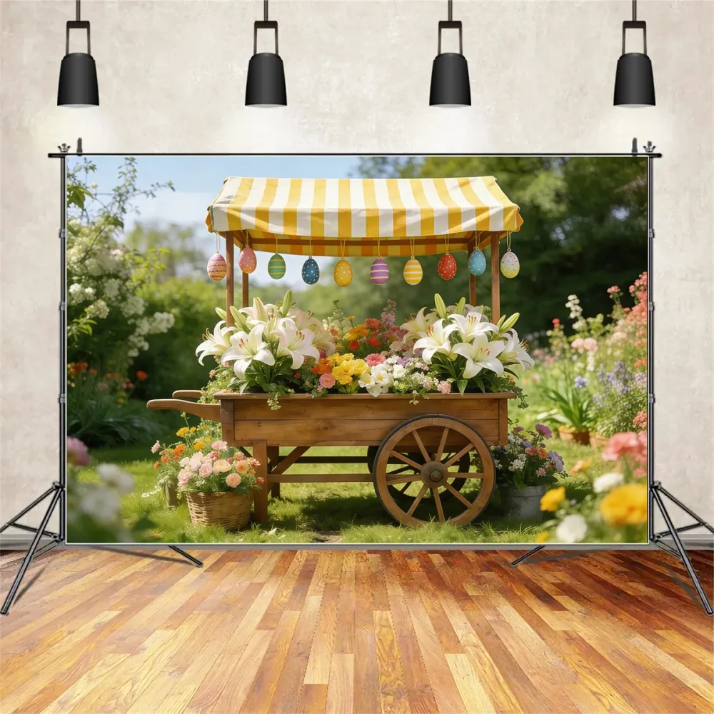 Toile de fond de Pâques Chariot Marché Rayé Fleurs CSH61-43 avec Roulettes Bloquantes