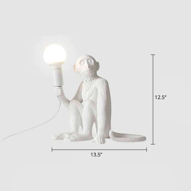Weiße Affen-Tischlampe, Art-Deco-1-Kopf-Nachttischleuchte aus Kunstharz mit schirmlosem Design Lot de 2 chariots