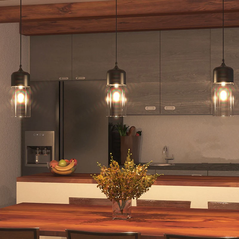 1-Licht-Restaurant-Downlight-moderne schwarze Pendelleuchte mit Glasschirm aus klarem Glas avec tablette inclinable