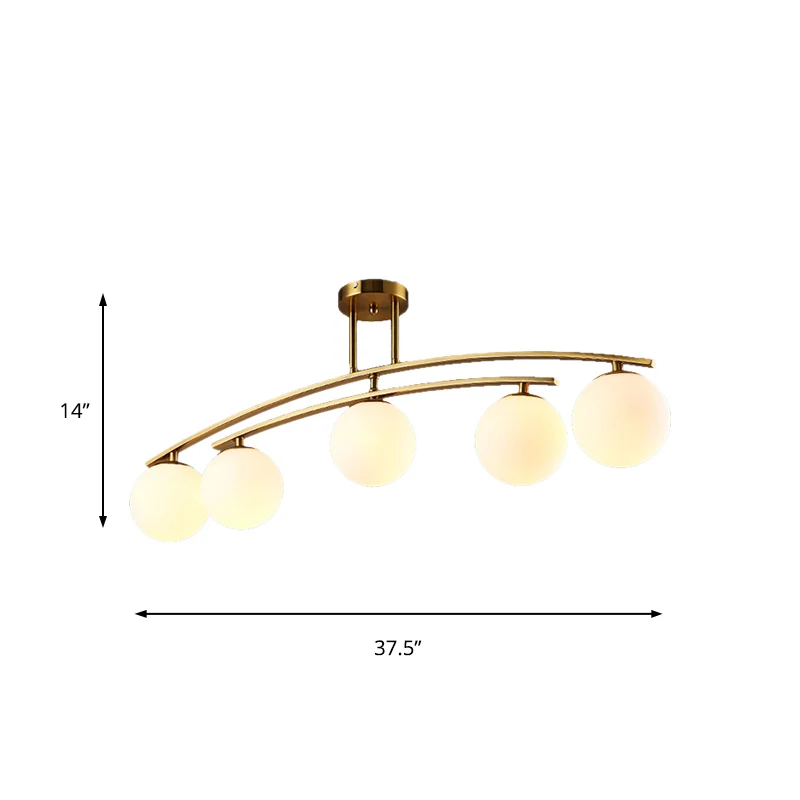 Actuel Kugelschirm-Halbdeckenleuchte aus Opalglas Gold für das Arbeitszimmer