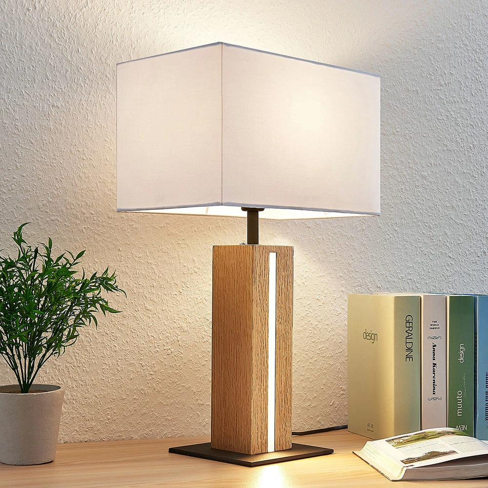 Lampe à poser Garry support en bois, angulaire avec freins de roue