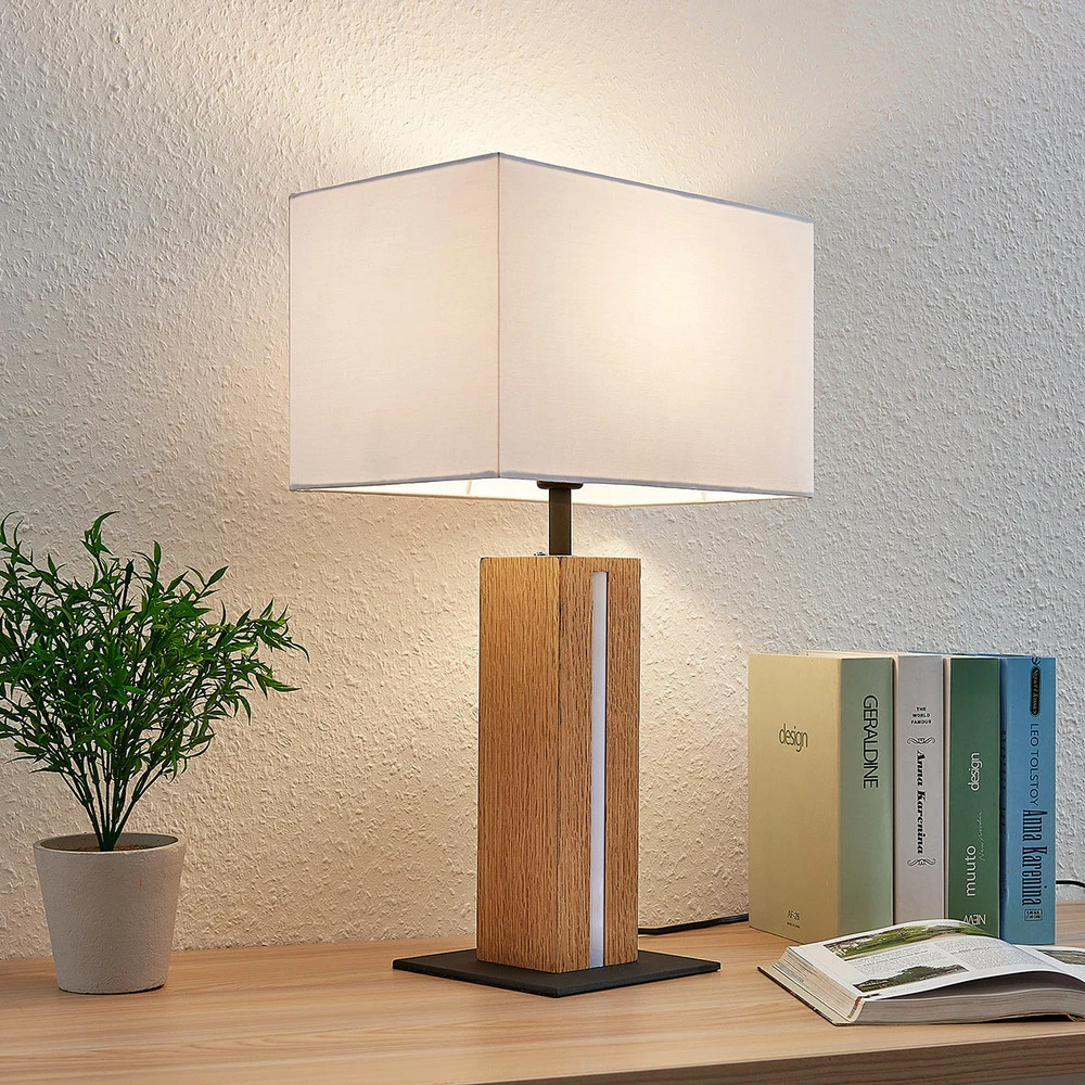 Lampe à poser Garry support en bois, angulaire avec freins de roue