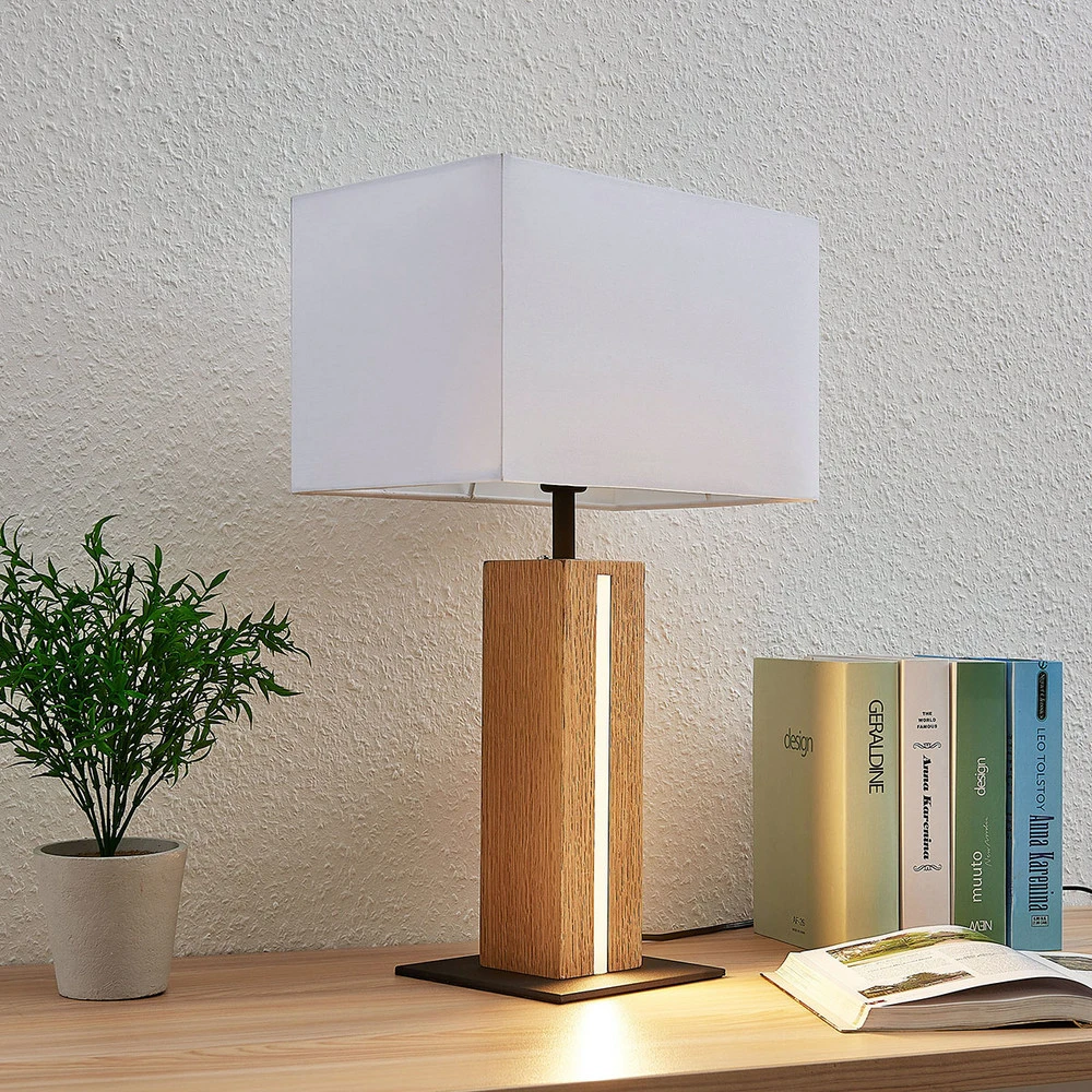 Lampe à poser Garry support en bois, angulaire avec freins de roue