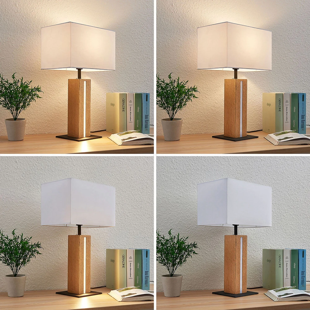 Lampe à poser Garry support en bois, angulaire avec freins de roue
