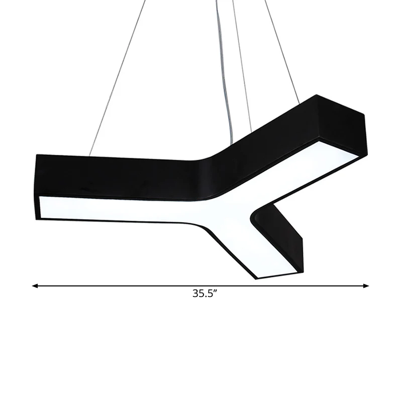 23,5"/35,5"/47" W LED Office Drop Pendant Nordic Noir jais Pendelleuchte mit Y-förmigem Acrylschirm, warmes/weißes Licht