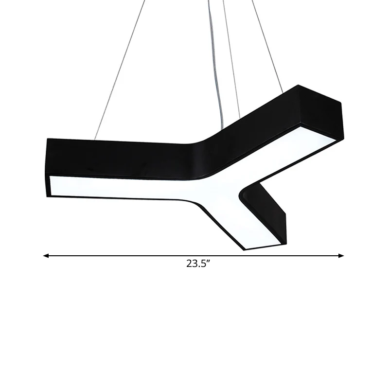 23,5"/35,5"/47" W LED Office Drop Pendant Nordic Noir jais Pendelleuchte mit Y-förmigem Acrylschirm, warmes/weißes Licht