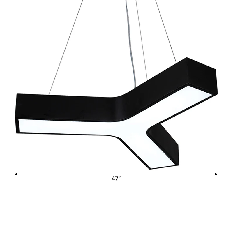 23,5"/35,5"/47" W LED Office Drop Pendant Nordic Noir jais Pendelleuchte mit Y-förmigem Acrylschirm, warmes/weißes Licht