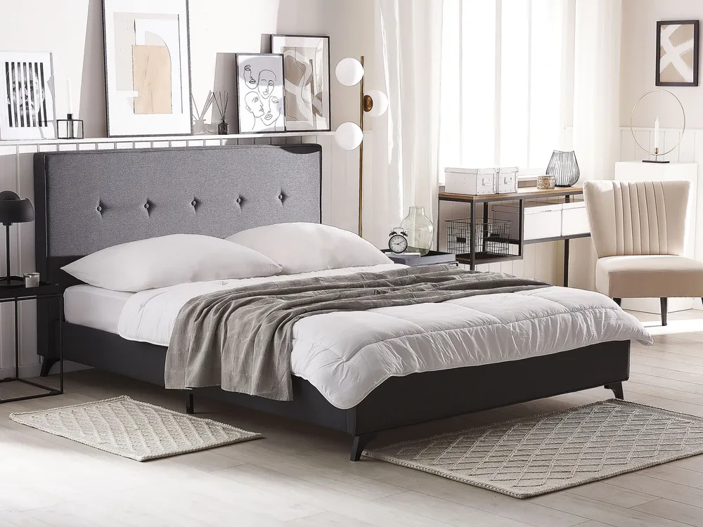 Bed stof donkergrijs 140 x 200 cm AMBASSADOR