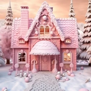 Toile de fond de Chariot de Magasin de Bonbons Rose de Noël RR7-845