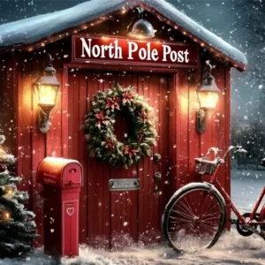 Toile de fond Hiver Pôle Nord Bureau de Poste Rouge avec Couronne CSH58-34 Couleur Blanc