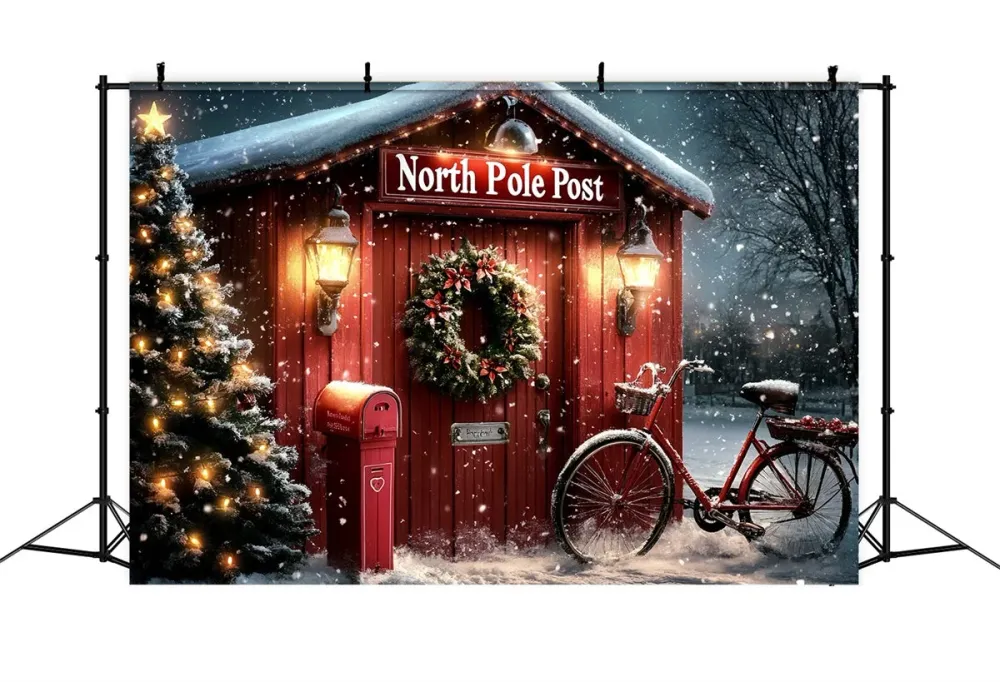 Toile de fond Hiver Pôle Nord Bureau de Poste Rouge avec Couronne CSH58-34 Couleur Blanc