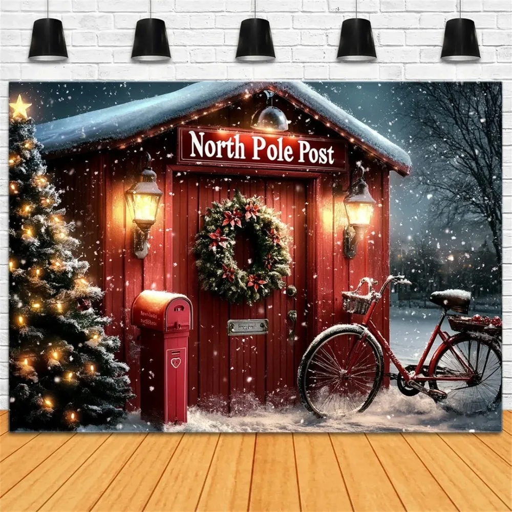 Toile de fond Hiver Pôle Nord Bureau de Poste Rouge avec Couronne CSH58-34 Couleur Blanc