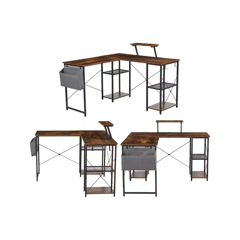 Exotic Designs Corner Computer Table Noyer & Black avec roulettes pivotantes