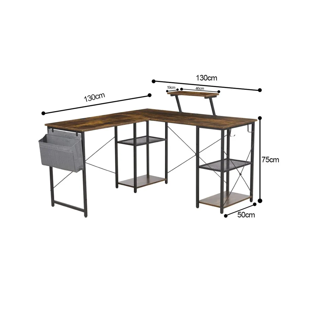 Exotic Designs Corner Computer Table Noyer & Black avec roulettes pivotantes