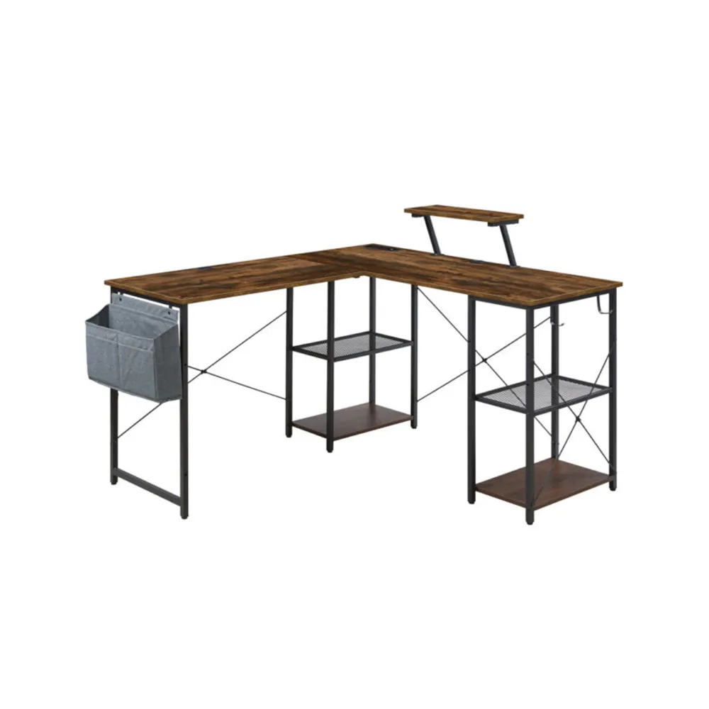 Exotic Designs Corner Computer Table Noyer & Black avec roulettes pivotantes