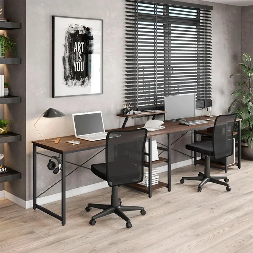 Exotic Designs Corner Computer Table Walnut & Noir jais