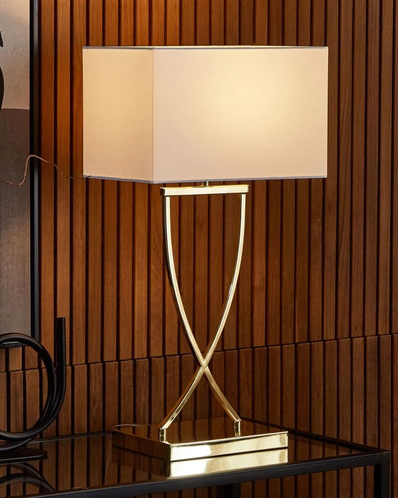 Lampe à poser dorée et blanche YASUNI avec freins de roue