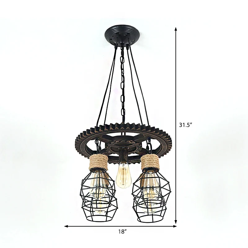 Lustre en forme de roue de chariot noir, lampe suspendue en métal industriel à 5/7 lumières pour salon Lot de 2 chariots