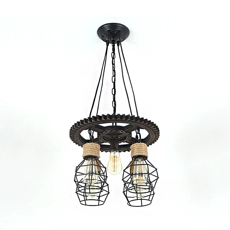Lustre en forme de roue de chariot noir, lampe suspendue en métal industriel à 5/7 lumières pour salon Lot de 2 chariots
