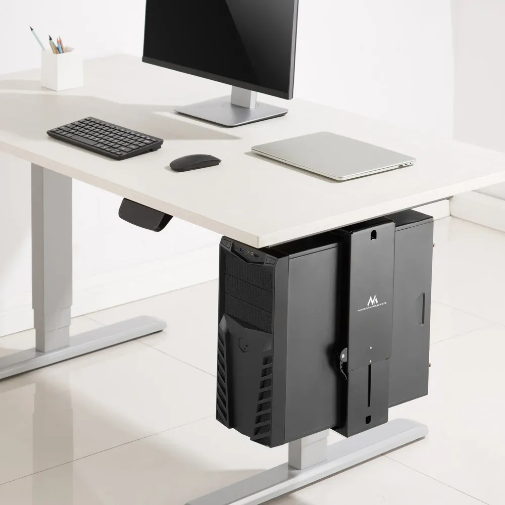 Support de boîtier d'ordinate montage vertical sous bureau max. 10kg Maclean MC-885 B avec Roulettes Bloquantes