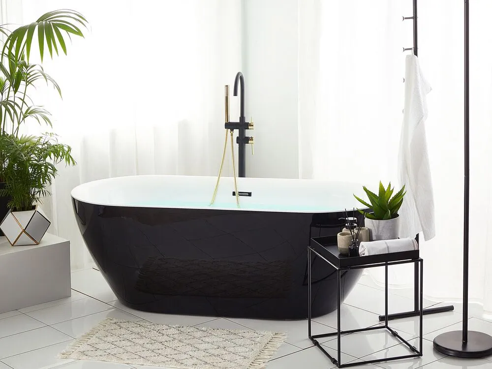 Baignoire îlot noire 160 x 75 cm CARRERA pour équipement audiovisuel