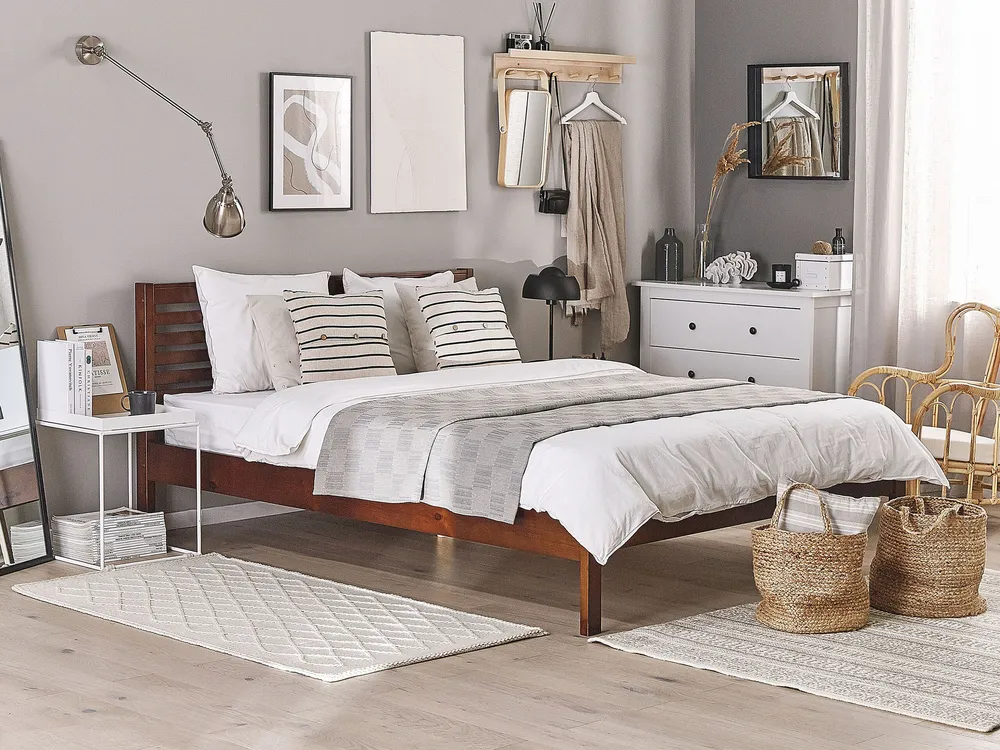 Bois brut EU King Size Bed Dark CARNAC avec tablette inclinable