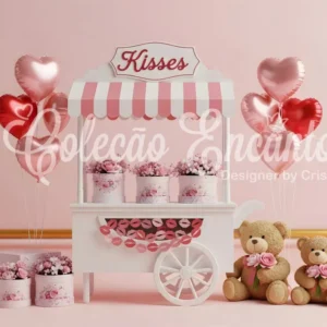 Certifié NF EN 1335 Toile de fond de St Valentin Chariot de Baisers Floral Romantique Par Magali