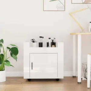 Chariot de bureau Blanc brillant 60x45x60 cm Bois d'ingénierie Charge max 50 kg