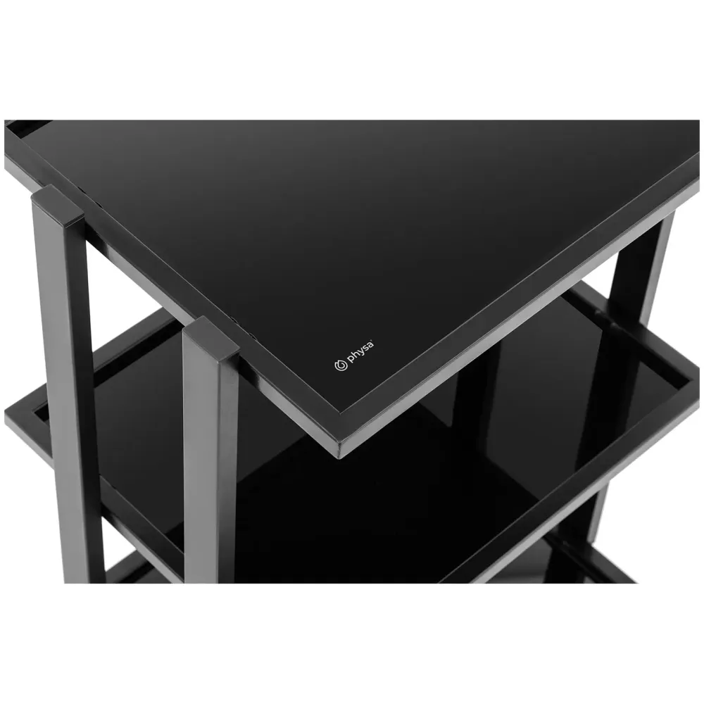 Charriot esthétique 3 étagères en verre maximum 60 kg PU verre acier noir 14_0008621 avec Roulettes Bloquantes