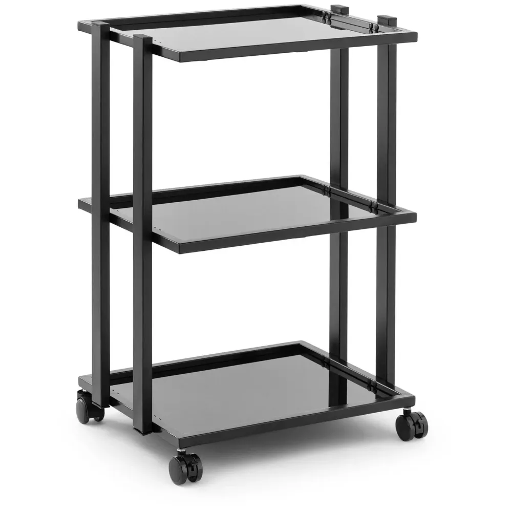 Charriot esthétique 3 étagères en verre maximum 60 kg PU verre acier noir 14_0008621 pour équipement audiovisuel