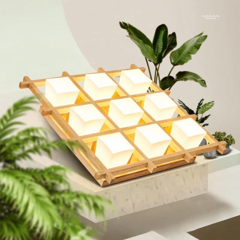 Karierte Holzdeckenbeleuchtung Modernismus Chamois Einbauleuchte mit Opalglasschirm Hauteur ajustable 70-120 cm