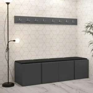Meuble d'entrée Hartford 276, 168x46cm, Graphite, Stratifié|Faux cuir