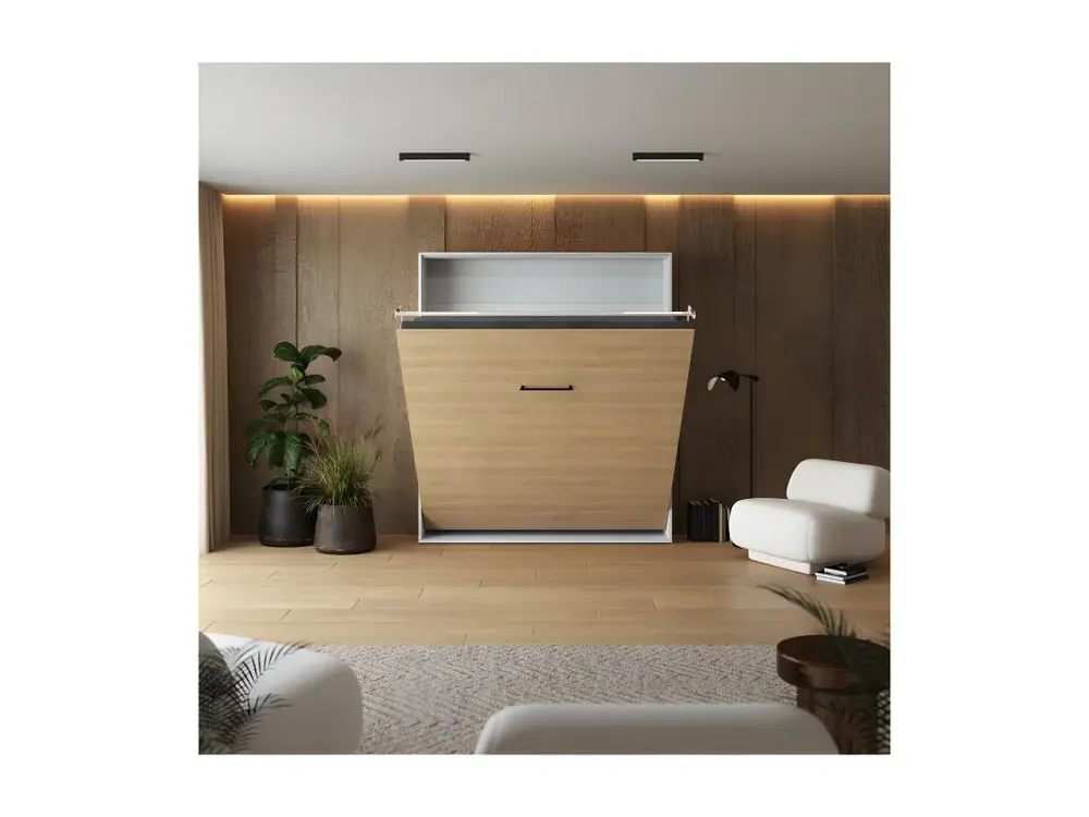 Support réglable Lit escamotable 180x200cm Vertical Lit Mural SUP M1 cadre rembourré Blanc/Chêne Kaisersberg