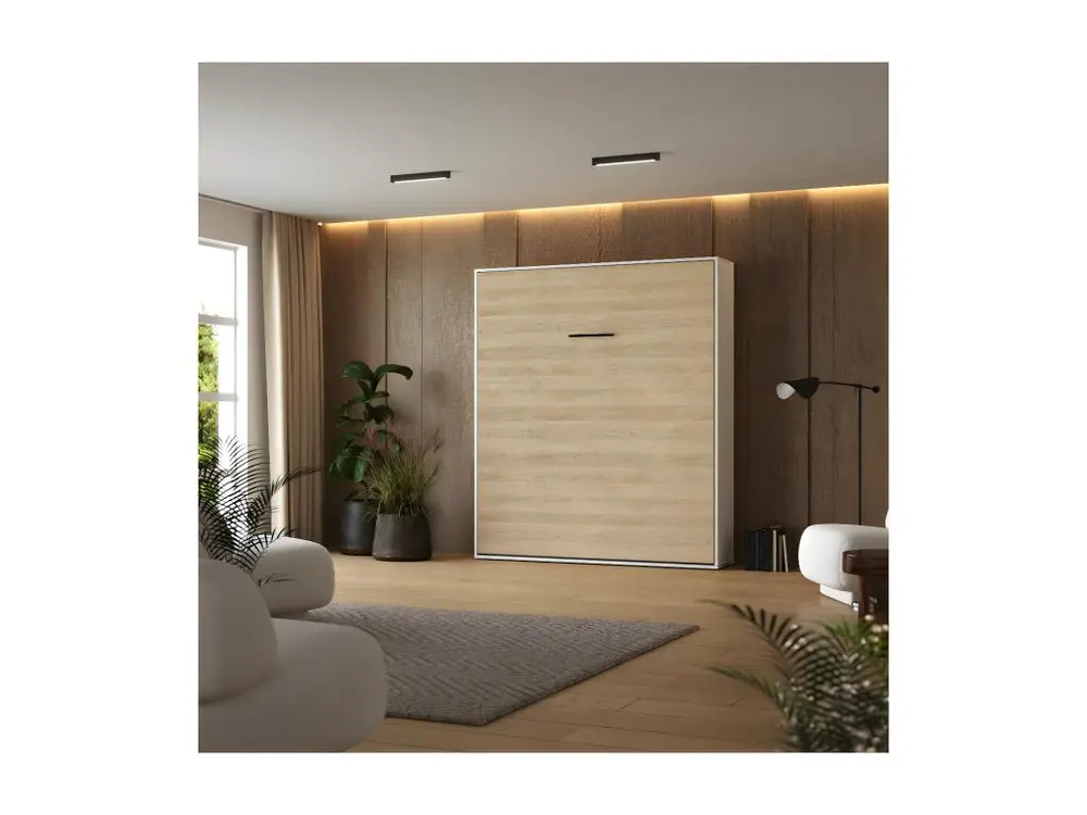 Support réglable Lit escamotable 180x200cm Vertical Lit Mural SUP M1 cadre rembourré Blanc/Chêne Kaisersberg