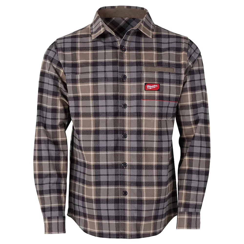 Chemise de travail en flanelle à carreaux Gridiron pour homme, gris ample