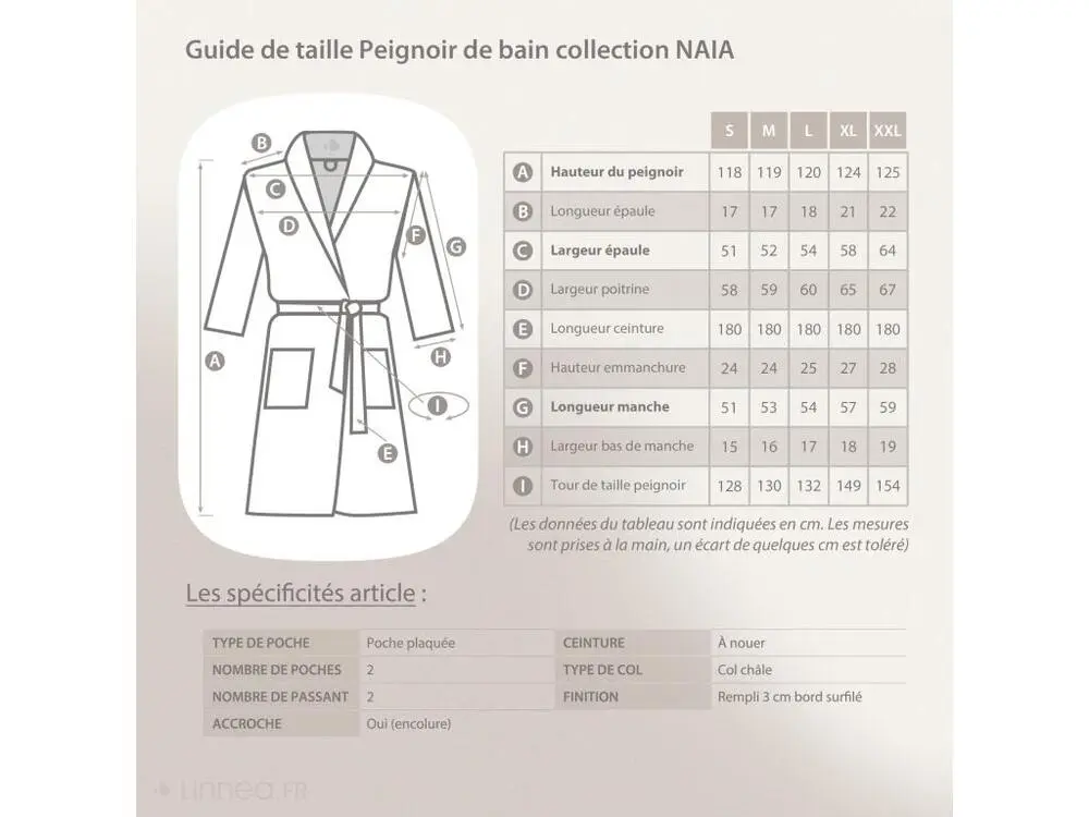 Classeurs à anneaux Peignoir col châle NAIA éponge coton taille M bleu orage